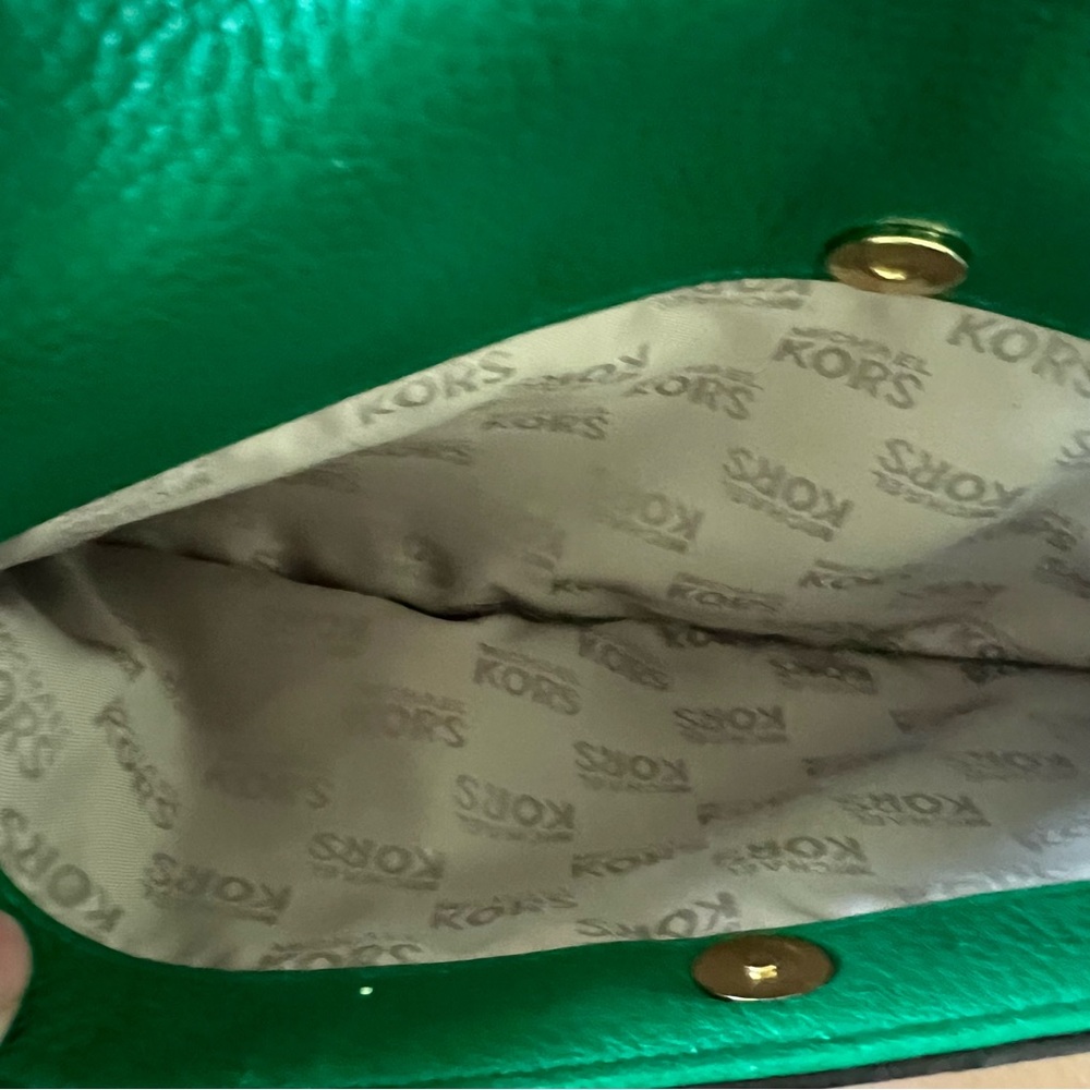 Michael Kors Green Leather Shoulder Bag Clutch Purse - Picture 5 of 11